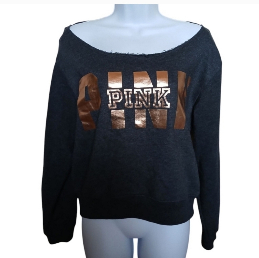PINK Victoria's Secret Gray Off-the-Shoulder Sweater